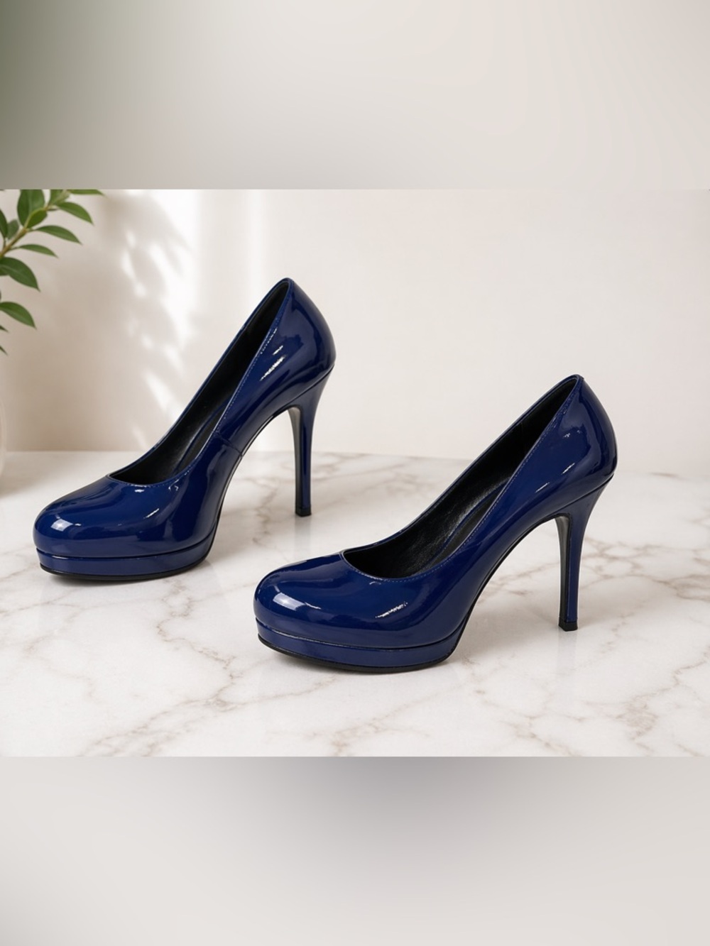 YSL Tribtoo Blue Patent Leather Platform Heels Size 36.5 Yves Saint Laurent